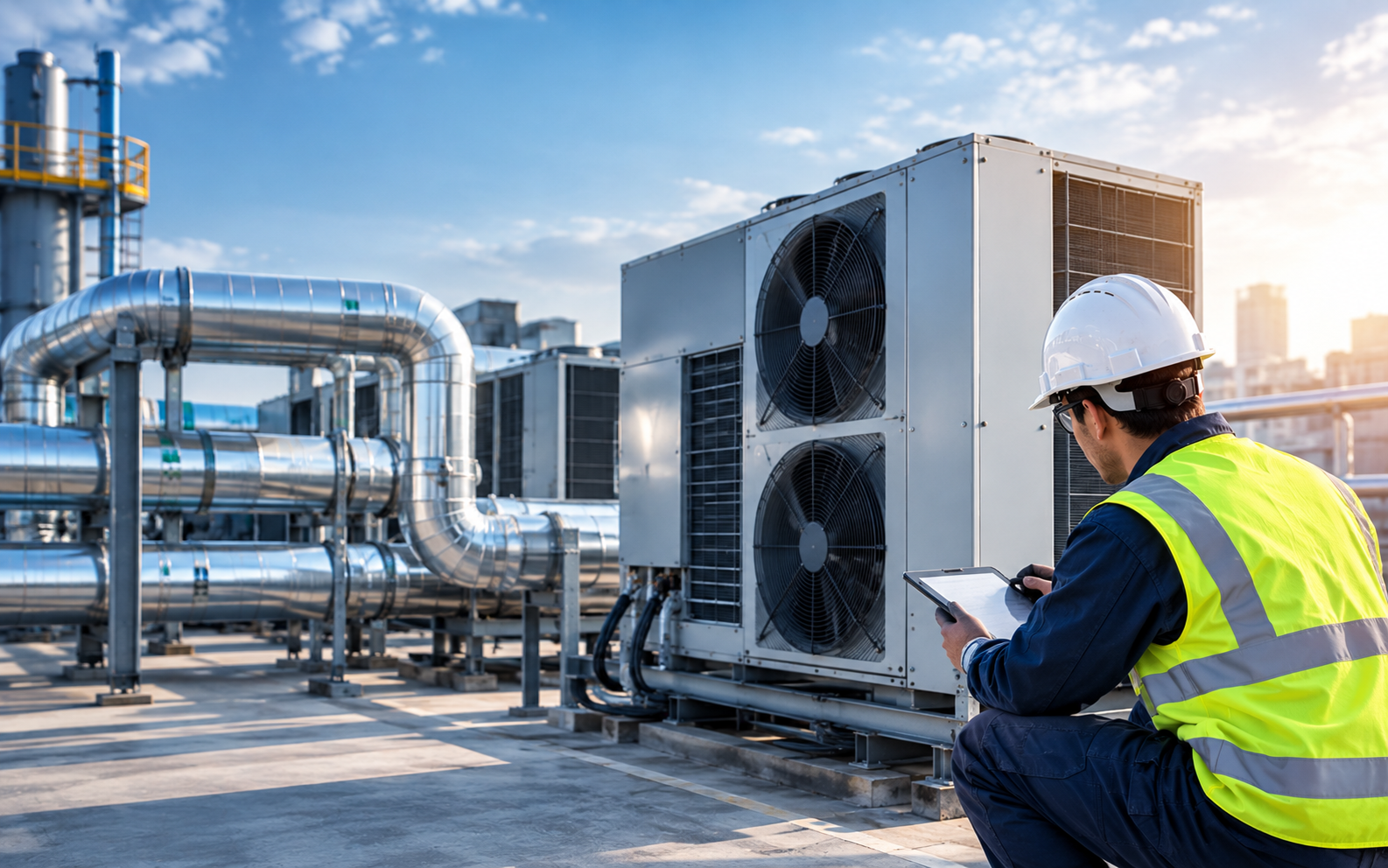 Commercial HVAC ventilation duct and chiller pipe insulation